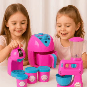 Kit Cozinha Brinquedo Infantil Eletro C/ Potes 8pc Rosa E Verde