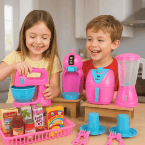 Kit Cozinha Brinquedo Eletrodomésticos + Comidinhas - 24pcs Rosa